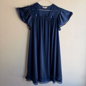 Vintage Retro Henson Kickernick Night Gown Chemise Sz M Navy Blue Flutter Sleeve